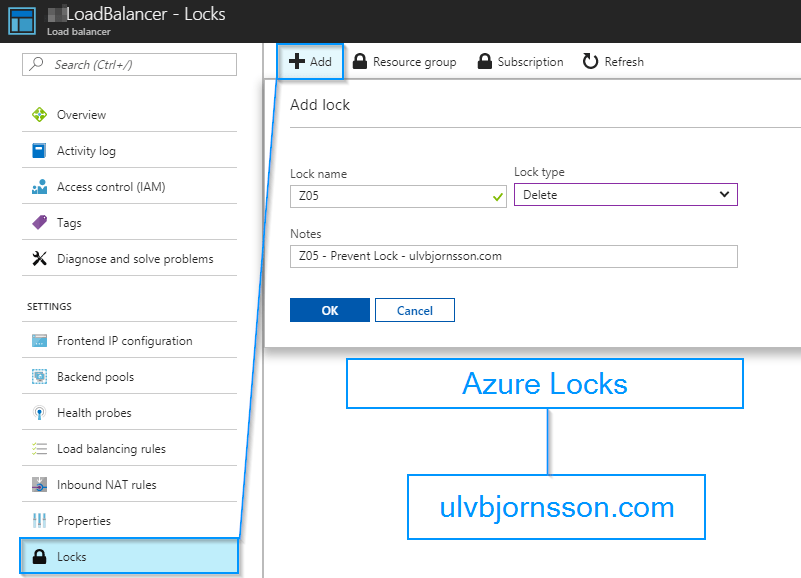 azure locks loadbalancer