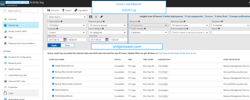Azure Load Balancer Activity Log